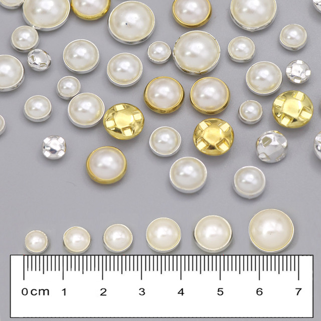 100pcs White Sewing Pearls Sliver/Gold Base Beads Sew On Rhinestones With  Claw Glitter Half Round